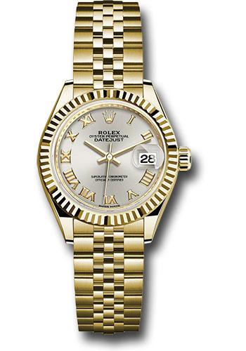 Rolex Yellow Gold Lady-Datejust 28 Watch - Fluted Bezel - Silver Roman