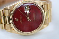 Rolex Red Jasper Dial DateJust, 18k Yellow Gold on President Band (Ref. 1601)