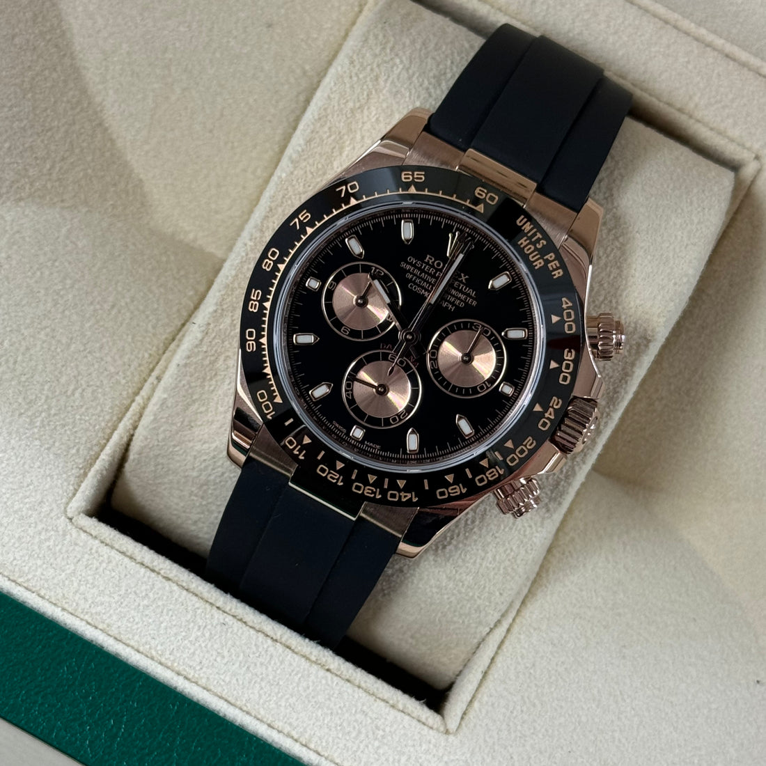 Rolex Cosmograph Daytona Rose Gold Black Dial Oysterflex Ref. 116515LN
