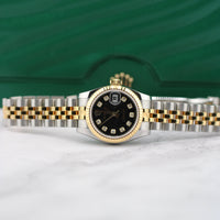 Rolex Ladies DateJust 26mm,Two Tone, Black Diamond Anniversary Dial (Ref. 179173)