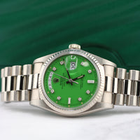 Rolex 36mm Day-Date RARE Green Stella Dial w Diamonds, White Gold (Ref. 1803)