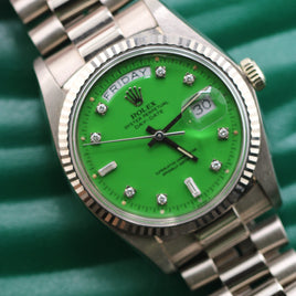 Rolex 36mm Day-Date RARE Green Stella Dial w Diamonds, White Gold (Ref. 1803)