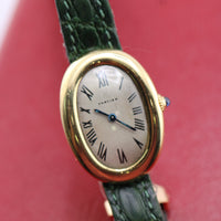 Cartier Baignoire, 18k Gold on Green Leather