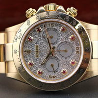 Rolex Daytona Gold, XL Pavé Ruby Dial, Zenith Movement Full Set (Ref. 16528)