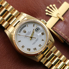 Rolex 36mm Day-Date President, White Roman Dial (Ref. 18038)