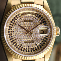 Rolex Day-Date 36mm "Peacock" Sapphire Pave Dial President (Ref. 18238)