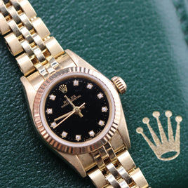 Rolex Ladies DateJust 26mm, 18k Yellow Gold, Black Diamond Dial (Ref. 67197)