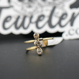 Fashion Ring Split Band, 3 Diamonds 14k Yellow Gold