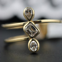 Fashion Ring Split Band, 3 Diamonds 14k Yellow Gold