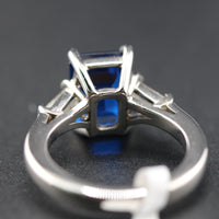 Platinum Ring, 3ct Emerald Cut Sapphire with Baguette Sides