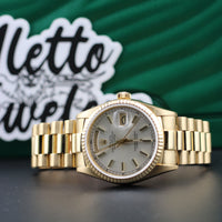Rolex Daye-Date 36mm, Silver Dial, Spanish Day Wheel (Ref. 18038)