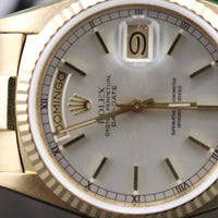 Rolex Daye-Date 36mm, Silver Dial, Spanish Day Wheel (Ref. 18038)