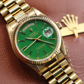 Rolex Day-Date 36mm, Green Stella Dial, All Original (Ref. 18038)