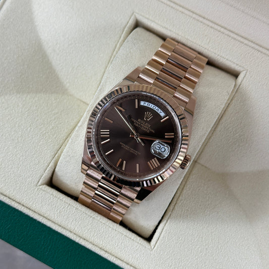 Rolex Day-Date 40mm Rose Gold/Chocolate Roman Dial 228235