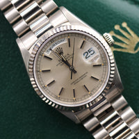 Rolex 36mm Day-Date, White Gold, Silver Stick Dial (Ref. 18239)