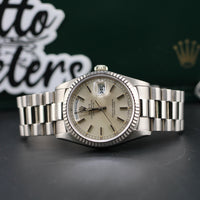 Rolex 36mm Day-Date, White Gold, Silver Stick Dial (Ref. 18239)