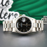 Rolex 36mm Day-Date President, White Gold, Black Dial (Ref. 18239)