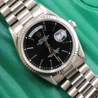 Rolex 36mm Day-Date President, White Gold, Black Dial (Ref. 18239)