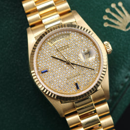 Rolex Day-Date 36mm, Pavé Diamond and Sapphire Index 6&9 (Ref. 18038)