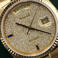 Rolex Day-Date 36mm, Pavé Diamond and Sapphire Index 6&9 (Ref. 18038)