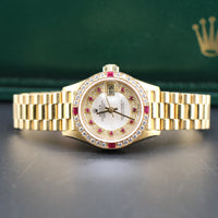 Rolex DateJust Mother of Pearl Myriad Dial, Diamond and Ruby Bezel (Ref. 69068)