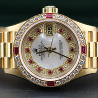 Rolex DateJust Mother of Pearl Myriad Dial, Diamond and Ruby Bezel (Ref. 69068)
