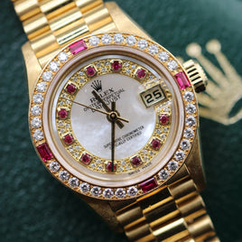Rolex DateJust Mother of Pearl Myriad Dial, Diamond and Ruby Bezel (Ref. 69068)