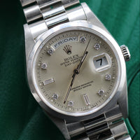 Rolex Day-Date 36mm Platinum President, Silver Diamond Dial (Ref. 18206)