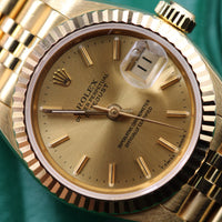 Rolex Ladies DateJust, Champagne Stick Dial, 18k Gold on Jubilee (Ref.69178)