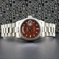 Rolex 36mm Day-Date Oxblood Stella Diamond Dial, White Gold (Ref. 1803)