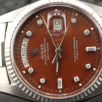 Rolex 36mm Day-Date Oxblood Stella Diamond Dial, White Gold (Ref. 1803)
