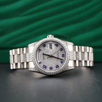Rolex Day-Date 36mm, Pavé Arabic Blue Enamel, Diamond Bezel/Lugs/Bracelet White Gold (Ref. 118389)