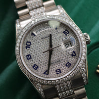 Rolex Day-Date 36mm, Pavé Arabic Blue Enamel, Diamond Bezel/Lugs/Bracelet White Gold (Ref. 118389)