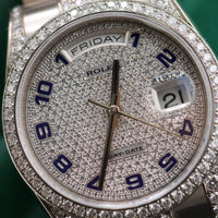 Rolex Day-Date 36mm, Pavé Arabic Blue Enamel, Diamond Bezel/Lugs/Bracelet White Gold (Ref. 118389)