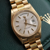 Rolex Day-Date 36mm Bark Bezel and Bracelet, Silver Dial (Ref. 1807)