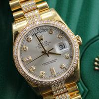 Rolex Day-Date 36mm, Silver Diamond Dial, Diamond Bezel, Diamond Bracelet (Ref. 118348)