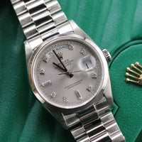 Rolex Day-Date 36mm Platinum President, Silver Diamond Dial (Ref. 18206)