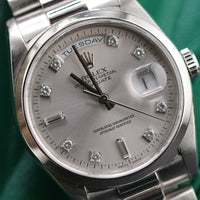 Rolex Day-Date 36mm Platinum President, Silver Diamond Dial (Ref. 18206)