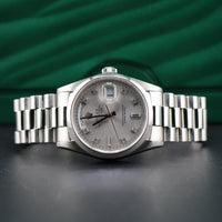 Rolex Day-Date 36mm Platinum President, Silver Diamond Dial (Ref. 18206)