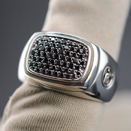David Yurman Silver Signet Ring, Black Diamond Size 10