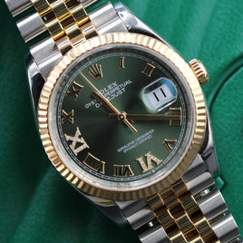 Rolex DateJust 36mm, Olive Green Dial, Diamond 6&9, Two Tone (Ref. 126233)
