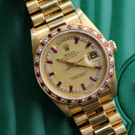 Rolex Day-Date 36mm, Ruby & Diamond String Dial, Ruby Diamond Bezel (Ref. 18148)
