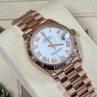 Rolex DateJust 31 Rose Gold White Roman President (Ref. 278275)