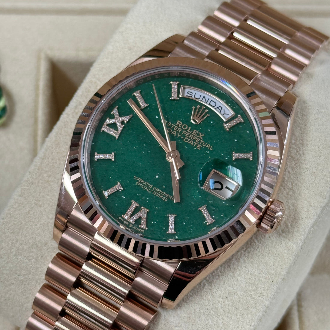 Rolex Day-Date 36 Rose Gold "Aventurine" Dial 36mm President (Ref. 128235)