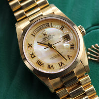 Rolex Day-Date 36mm, Mother of Pearl Gold Roman Dial, Smooth Bezel President (Ref. 18208)