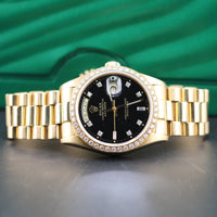 Rolex Day-Date 36mm Black Diamond Dial, Diamond Bezel President (Ref. 18048)