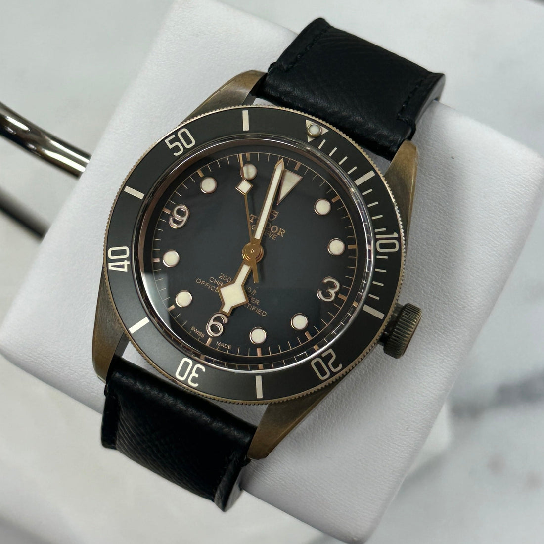 Tudor Bronze, Black Bezel on Black Leather (Ref. 79250BA)