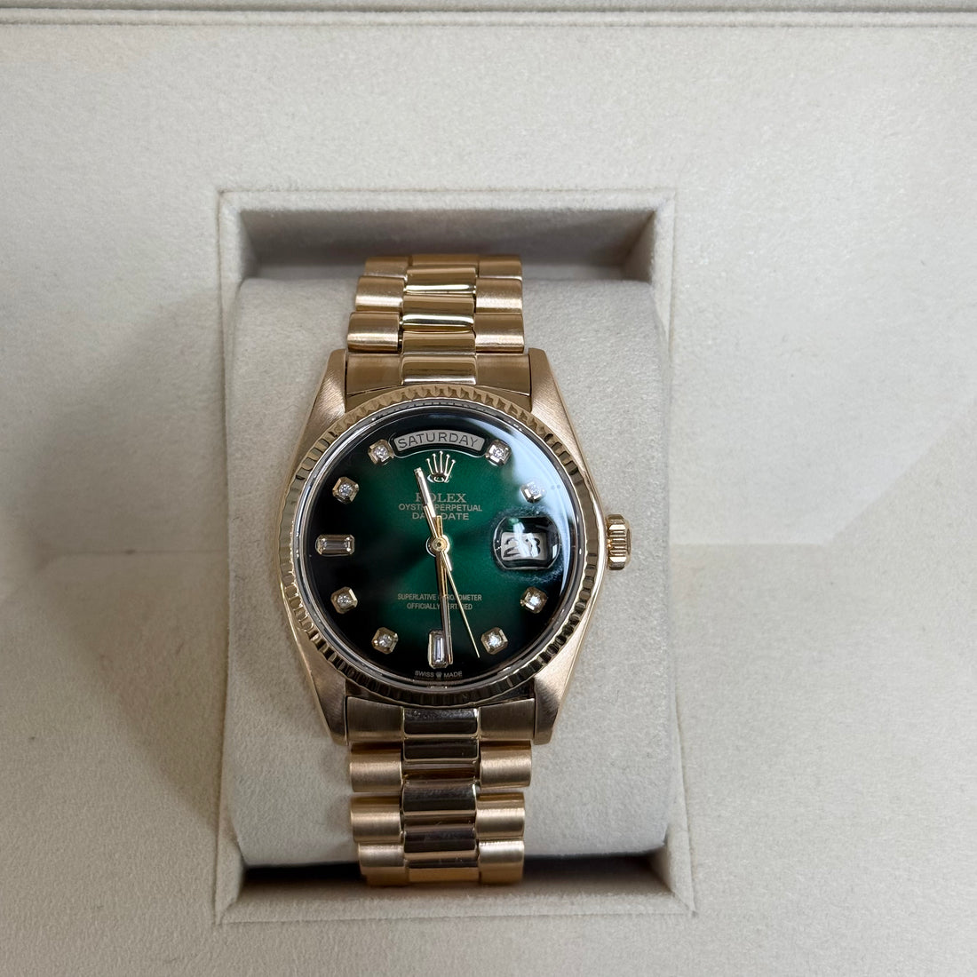 Rolex Day-Date 36 Custom "Green Diamond" Dial 18038 Watch