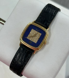 Piaget Pave Ladies Lapis Lazuli / Diamond 18K Yellow Gold Watch on Leather (Ref. 9904)