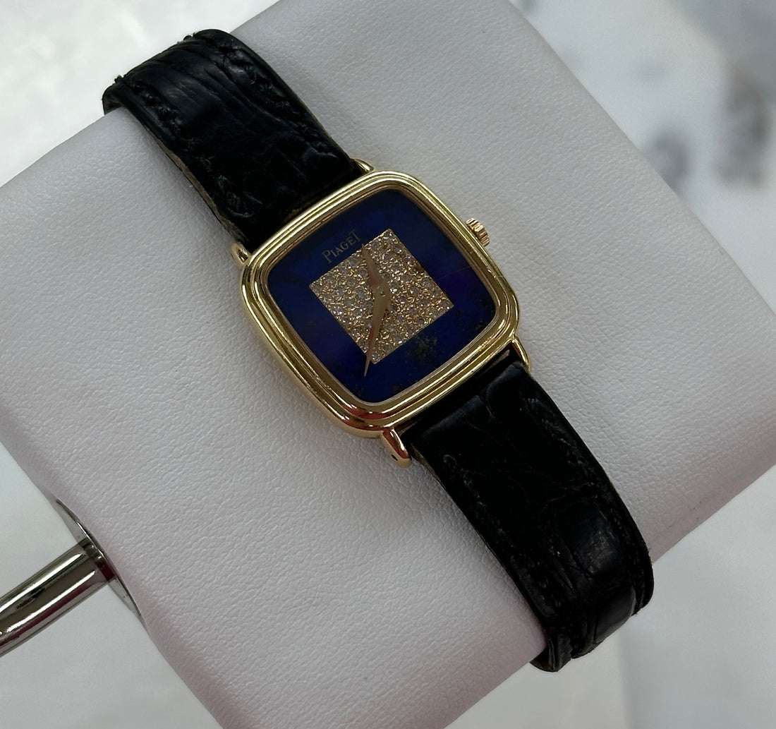 Piaget Pave Ladies Lapis Lazuli / Diamond 18K Yellow Gold Watch on Leather (Ref. 9904)